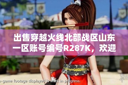 出售穿越火线北部战区山东一区账号编号R287K，欢迎联系。